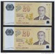 Pair Of 2 Pcs. 2007 SINGAPORE BRUNEI  POLYMER $20 Running Number CURRENCY BANKNOTE (#66) - Singapore
