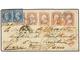 FRANCIA. 1868. NEW PORT To PARIS. 3 Cts. Rose (Sc. 65) Strip Of Five Tied By Grill Cancel Redirected To FRANKFURT (Germa - Otros & Sin Clasificación