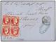 GRECIA. 1861. 80 Lep Carmine Paris Print, Four Singles, All With Clear To Good Margins, Used As Due On 1862 Folded Cover - Autres & Non Classés