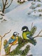 Carte Postale Bonne Année - Couple D'oiseaux Sur Une Branche De Sapin - Paysage Sous La Neige - Nouvel An