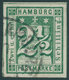 HAMBURG 9 O, 1864, 21/2 S. Blaugrün, Leichte Knitterspur Sonst Breitrandig Pracht, Fotobefund Lange, Mi. 180.- - Hamburg