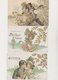 Lot De 5 Cartes Fantaisie Dessinées / Couples Sous Arbres En Fleurs - Couples