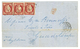 1853 1F (n°6)x3 Pd Obl. PC 2650 + T.15 RENNES Sur Lettre Pour La GUADELOUPE. RARE. TB. - 1849-1850 Ceres