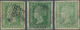 Indien: 1854 Three Single Stamps 2a. Green, Different Colour Shades, Two With ALMOST COMPLETE OUTER - Andere & Zonder Classificatie