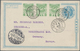 Korea: 1901, Postal Stationery Card 1 Cn. Blue Used Uprated Bearing Strip Of Three 1 Cn. Yellow Gree - Korea (...-1945)