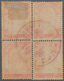 Thailand: 1909, 6s. On 4a. Red, Used Block Of Four With Shifted Strike Of Perforation Comb. Certific - Thailand