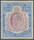 Nyassaland: 1908-11 KEVII. £10 Purple & Ultramarine, Mint Lightly Hinged, Lightly Faded Colours But - Nyasaland