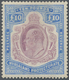 Nyassaland: 1908-11 KEVII. £10 Purple & Ultramarine, Mint Lightly Hinged, Lightly Faded Colours But - Nyassa