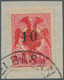 Albanien: 1913. 10pa On 20pa Pink With Red Double-headed Eagle Imprint. On Piece. Certificate Schell - Albanien