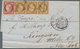 Frankreich: 1853, Ceres 1fr. Carmine In Combination With Presidence 10c. Bistre Horizontal Strip Of - Andere & Zonder Classificatie
