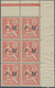 Frankreich - Militärpostmarken: 1902, Mouchon II 15c. Red Optd. ‚F. M.‘ Block Of Six From Upper Righ - Militaire Zegels