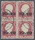 Island: 1925, King Frederik VIII. Definitive 50aur. Brown-lilac Surcharged ‚Kr. 10‘ Block Of Four Fi - Other & Unclassified