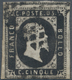 Italien - Altitalienische Staaten: Sardinien: 1851. 5 Cent. Black, Two Wide Margins, Parts Of The Ne - Sardinië