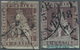 Italien - Altitalienische Staaten: Toscana: 1851, Two Stamps 9 Cr. Violet Brown On Blueish Paper (si - Toscane