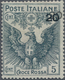 Italien: 1916, 20 C Double Print On 15 C Slate Unused With Original Gum And A Rest Of Hinge, Signed - Afgestempeld