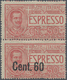 Italien: 1922, 60 C On 50 C Brownish-rose Vertical Pair With And Without Overprint Unused With Origi - Afgestempeld