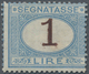 Italien - Portomarken: 1870, 1 L Blue/brown Unused With Orignal Gum, Cert. Dr. Avi (Sass. 6.500.-) ÷ - Segnatasse