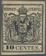 Österreich - Lombardei Und Venetien: 1854, 10 Cmi Schwarz, Type III, Maschinenpapier, Links Knapp-, - Lombardo-Venetien