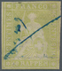 Schweiz: 1854, 40 Rp Gelboliv Sitzende Helvetia Mit Blauer Tintenentwertung, Farbfrisch, Dreiseitig - Sonstige & Ohne Zuordnung