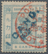 China - Shanghai: 1877, 1 Cand. In Blue On 9 Cds. Blue Grey, Canc. Red Bilingual Double Circle "LOCA - Autres & Non Classés