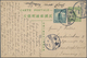 China - Ganzsachen: 1913/15, 1 C. Cards (2) Uprated Junk 3 C. Green Canc. Bisected Bilingual "CHANGS - Postales