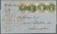 China - Incoming Mail: 1853, England, QV 1 Sh. Greenoctogonal Imperf. Horizontal Strip-4 (faults) Ca - Other & Unclassified