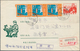 China - Volksrepublik - Ganzsachen: 1970/73, "paper Cut" Envelope 10 F. Carmine Uprated 2 F. (strip- - Postcards