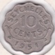 Seychelles 10 Cents 1951 . George VI. KM# 8 - Seychelles