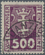Danzig - Portomarken: 1923, 500 (Pf) Dunkelviolettpurpur, Wasserzeichen Maschen Liegend, Zeitgerecht - Altri & Non Classificati