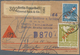 Berlin: 1949: Halbierte NACHNAHME-PAKETKARTE Mit Gebühr 7,20 DM – Dafür 20 Pf. Und 7 X 1.- DM ROTAUF - Storia Postale