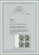 Saarland (1947/56): 1947, 2 Fr. Auf 12 Pfg. Schwarzoliv Mit Kopfstehendem Aufdruck, 4er-Block Vom Li - Cartas & Documentos