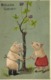 Illustrateur Cochons Humanisés Habillés Coupant Un Arbre Avec Une Scie BOLDOG  UJEVET ! Gauffrée RV Timbres Magyar - Dressed Animals