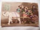 Cpa Fantaisie Elephant En Biscuit Chariot De Fleur Pensée Postcard Flower Pansy Carte Postale Ancienne Ancien - Éléphants