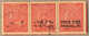 O 1949, 4 P. On 8 Ca., Carmine, Used, Perf 12 1/2, Strip Of Three, Huge Part Of OPT MISSING At The Left Two Stamps, Attr - Sonstige & Ohne Zuordnung