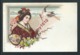 Japon. Lithographie Pailletée.Geisha, Kimono, éventail, Fleurs, Oiseau. Superbe Illustration. Rare. - Avant 1900