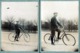 2 Tirages Photos Albuminé Originaux Homme à Vélo, Bicyclette, Biclou, Petite Reine, Cycle, Bécane Vers 1890/1900 - Cyclisme