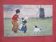 Signed Artist Dutch Children With Dog By Windmill   Ref   3653 - Other & Unclassified