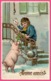 Cp Gaufrée Et Dorée - Pig - Bonne Année - Dorure - Enfant Facteur Dans La Neige Avec Un Cochon - Edit. S.B. 3264 H - New Year