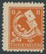 THÜRINGEN 96AYz1 **, 1945, 8 Pf. Rotorange, Spargummierung, Dickes Papier, Steigende Papierstreifung, Postfrisch, Pracht - Other & Unclassified