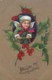 AS94 Greetings - Wishing You A Merry Christmas - Girl/angel, Holly, Berries, Metalic Background - Other & Unclassified