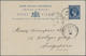 1897, 5 Cents Blau, Bedarfs-GA-Karte Von Colombo Mit Transit-Stempel Penang To Singapure Nach Singapure Gelaufen - Ceylon (...-1947)