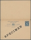 Seychellen: 1890-1896, 6 Pence-Ganzsachenantwortkarte Kpl. (Higgins & Gage-Nr.P5) Mit "SPECIMEN"-Auf - Seychelles (...-1976)