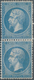 Frankreich: 1862, Napoleon 20c. Blue, Vertical Pair, Fresh Colour, Rough And Slightly Uneven Perfora - Gebraucht