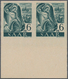 Saarland (1947/56): 1947, 6 Pf Schwarzblaugrün Im Waager. Paar Vom Unterrand Ungezähnt Postfrisch, 4 - Unused Stamps