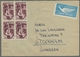 Saarland (1947/56): 1948, "14 Und 50 Fr. Saar III", Je Als Viererblock Auf Flugbrief Nach Stockholm - Unused Stamps