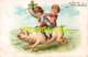 CPA EN RELIEF GAUFREE ENFANT ENFANTS  EMBOSSED CARD CHILD CHILDREN COCHON PIG ( PLI - CREASE ) - Dessins D'enfants