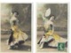 2 Cartes Fantaisie / Jeune Femme Robe Genre Flamenco, éventail /  Editeur Croissant N°3952 - Women