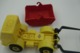 Vintage VINYL TOY CAR : Maker PLASTO  MERCEDES CONTAINER TRUCK Made In Finland - Red Yellow 21.00cm - 19XX's - Rubber - Autres & Non Classés