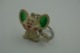 Vintage KEYCHAIN : MOUSE RUBBER WHITE PINK GREEN   - Germany -  RaRe - 19**'s - Porte-cles - Porte-clefs