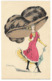 DESSIN ILLUSTRATEUR MOUTON 1903 MODE FEMME A GRAND CHAPEAU ET OMBRELLE CPA 2 SCANS - Moda